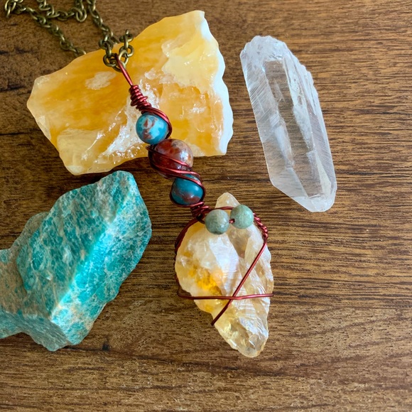Jewelry - NEW Citrine Jasper Agate Wire Wrapped Necklace